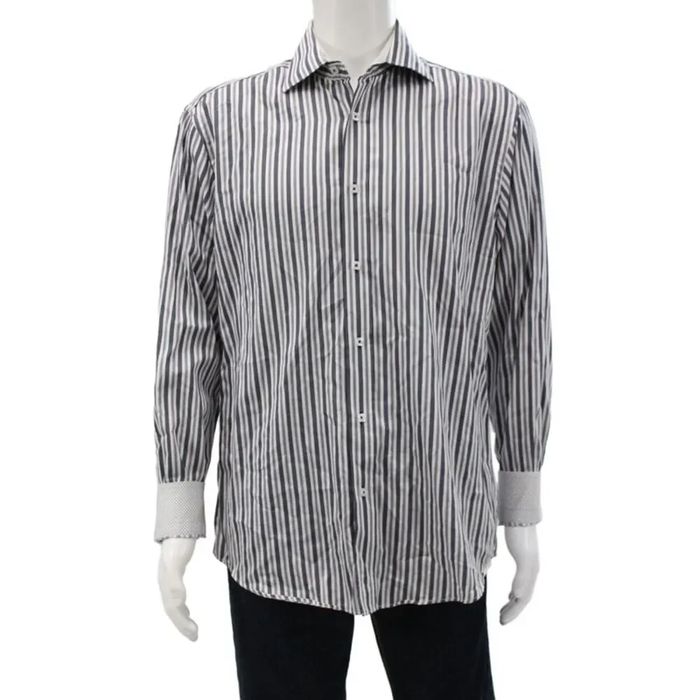 Bugatchi Men's Long Sleeves Button Down Multicolor Striped Shirt Size M